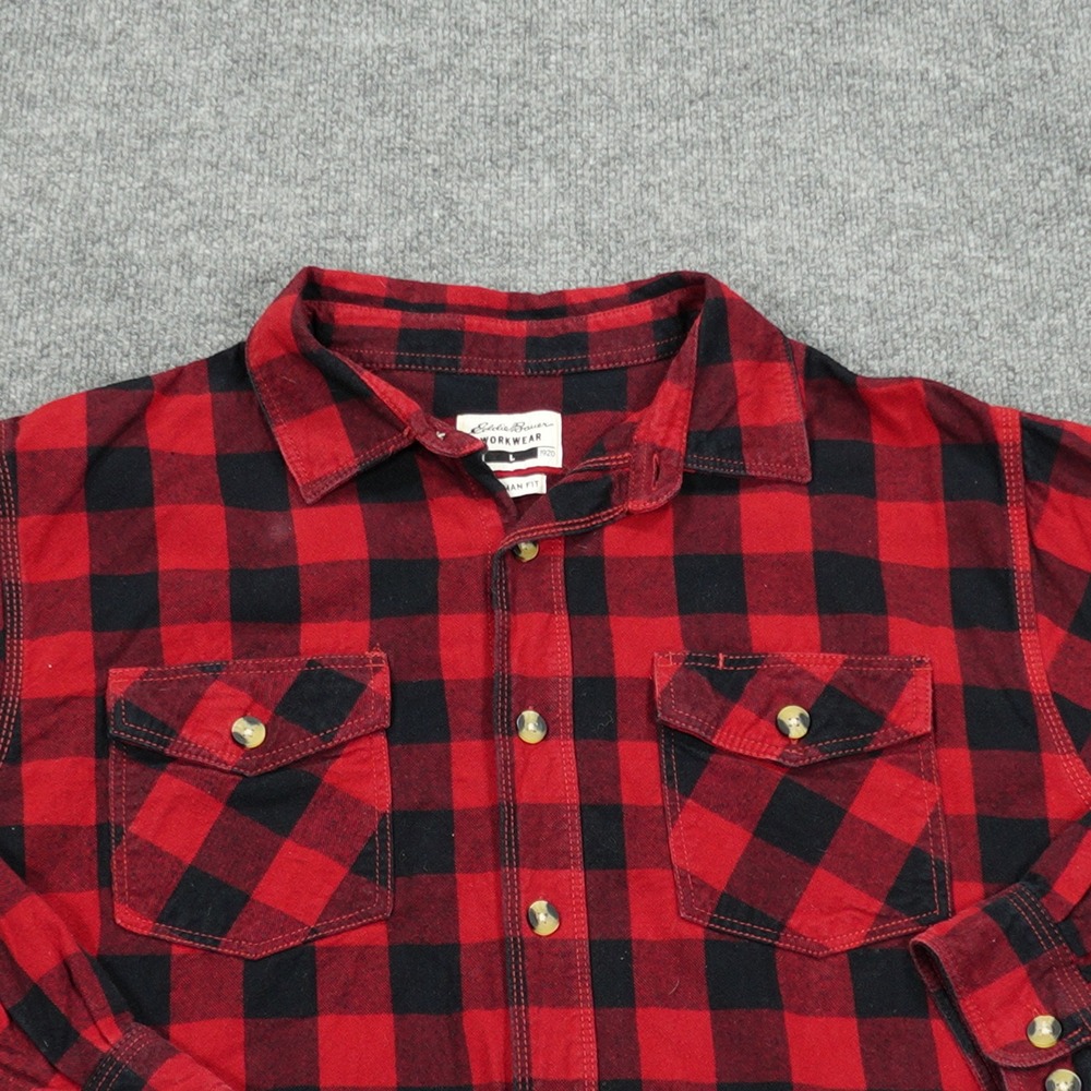 Eddie Bauer Shirt Men Large Red Black Buffalo Plaid Foreman Fit Workwear Flannel